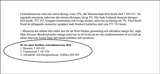 Ur pressmeddelande från Riksförbundet Sveriges Museer.
