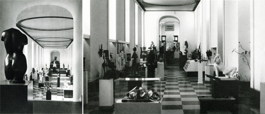 Skulpturhallen i Göteborgs konstmuseum före 1946, "Bara skulpturer" samt 1983 "Konst och kommers". Idag är kommersen borta och antalet skulpturer färre än någonsin.