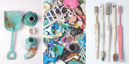 Det halvt sönderfrätta plastavfallet från haven bildar märkligt vackra plaststilleben. Foto: Vac from the Sea
